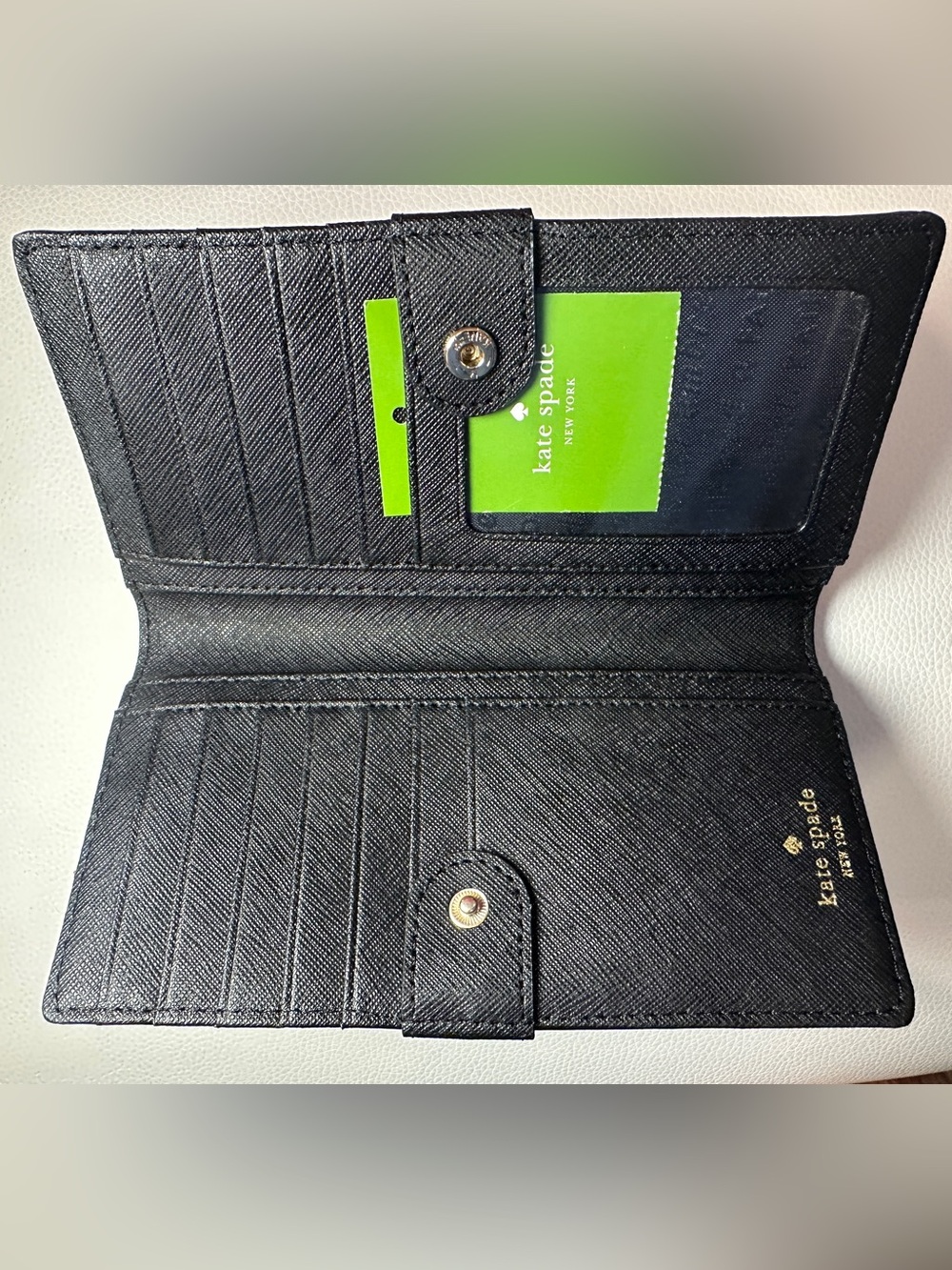 Kate Spade Blue Black Ikat Print Stacy Wallet Bifold Zip Coin Purse - NWT - Picture 2 of 6